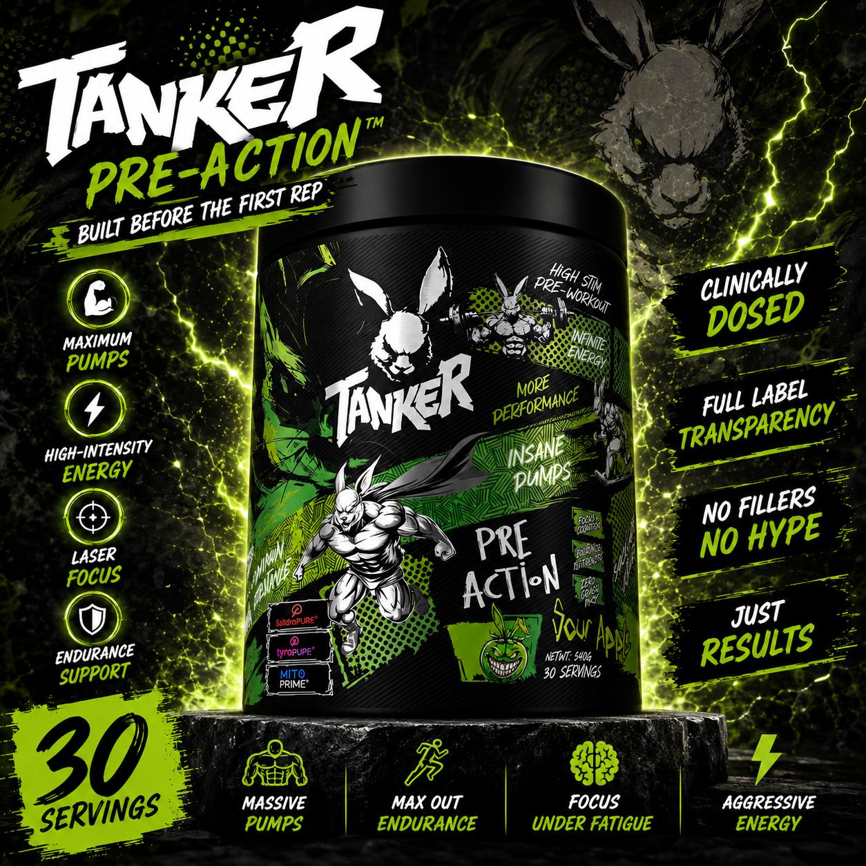 TANKER LABS PRE-ACTION™ High-Stim Pre Workout
High-Performance Pre-Workout System
