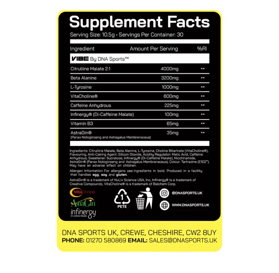 DNA Sports Vibe Pre-Workout (30 Servings / 315g)