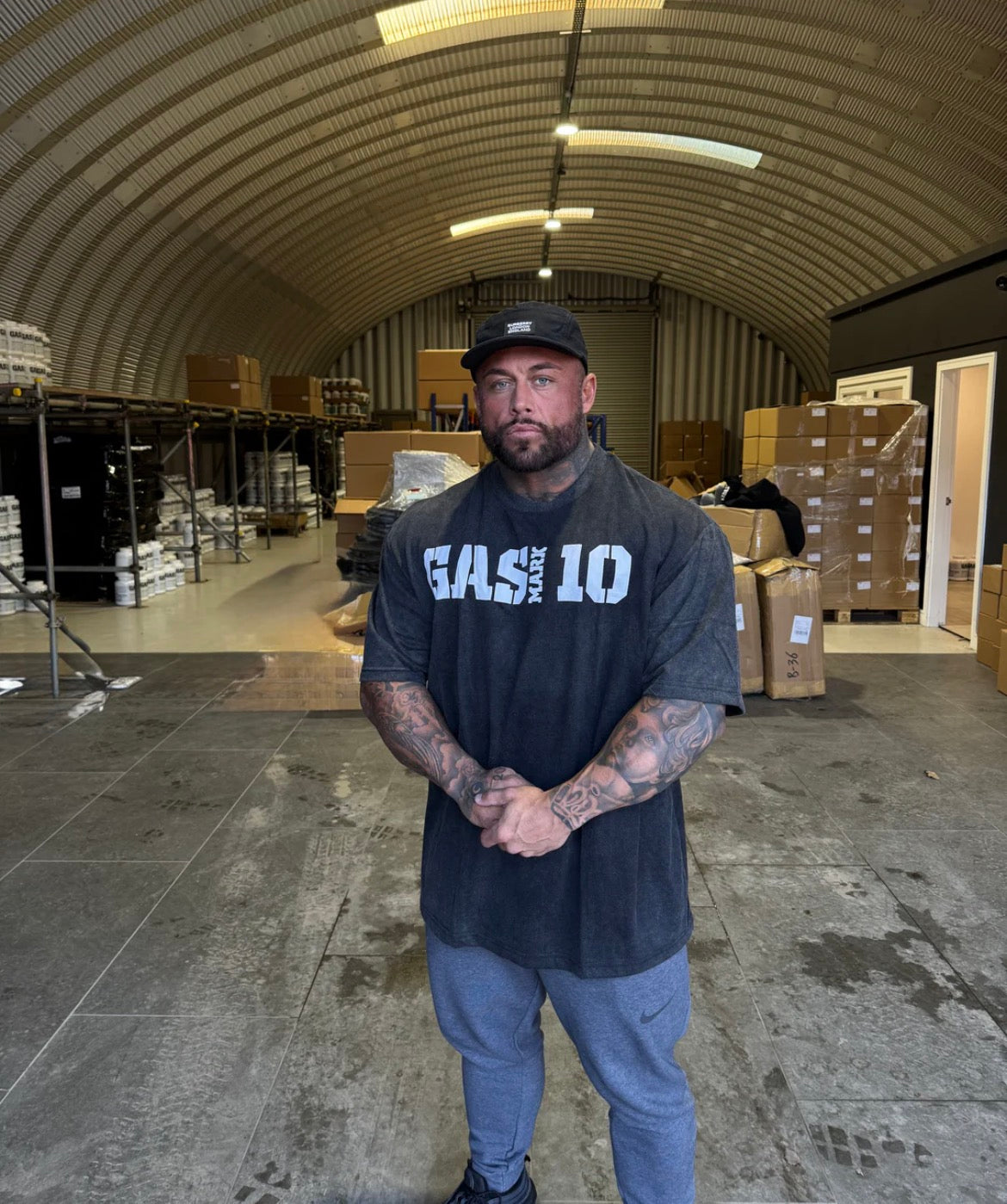 GASMARK10 DARK GREY ACID WASH OVERSIZE T